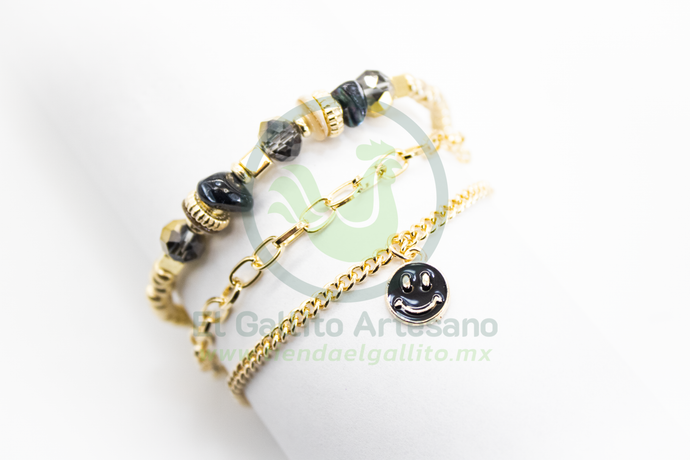 Pulsera Caddj MD10 | Chip Ónix Carita Feliz Negr