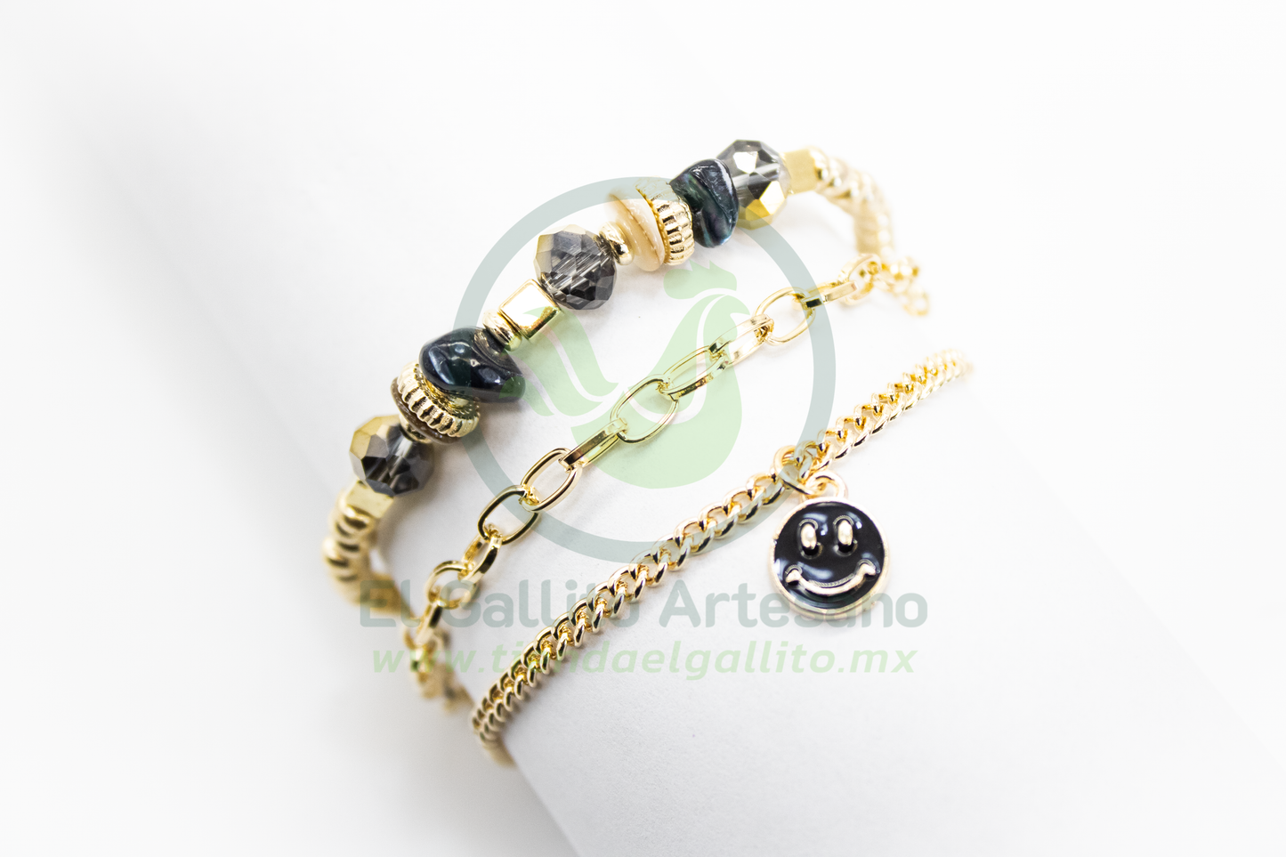 Pulsera Caddj MD10 | Chip Ónix Carita Feliz Negr