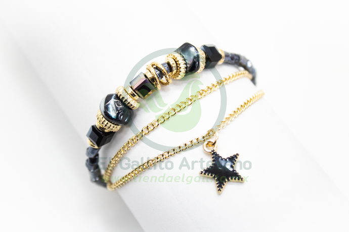 Pulsera Caddj MD12 | Mix Rondeles Estrella Negra