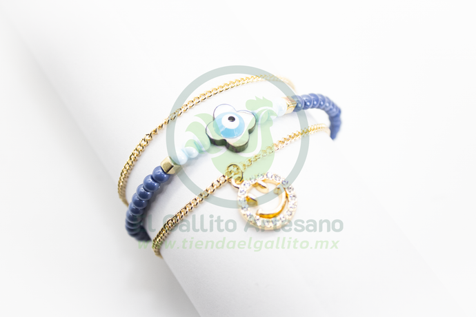 Pulsera Caddj MD13 | Flor Ojo + Carita Cristales