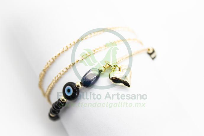 Pulsera Caddj MD14 | Ojo Plano Negro Corazón