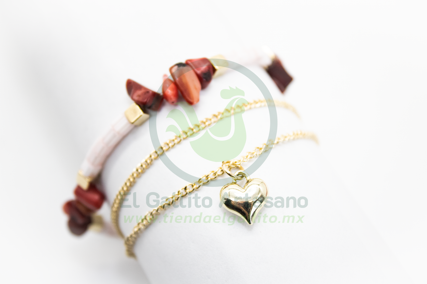 Pulsera Caddj MD26 | Chip Granate Corazón