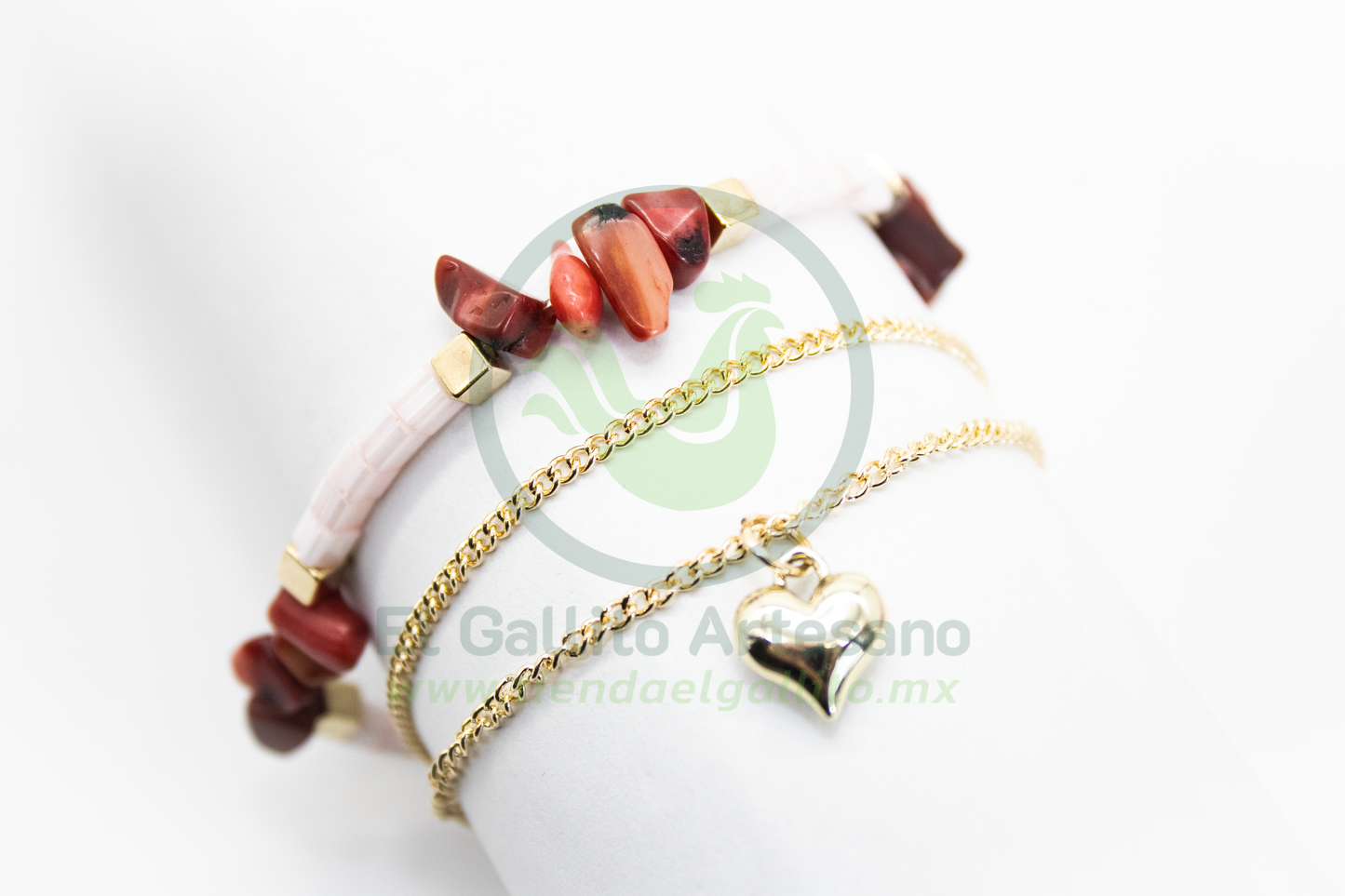 Pulsera Caddj MD26 | Chip Granate Corazón