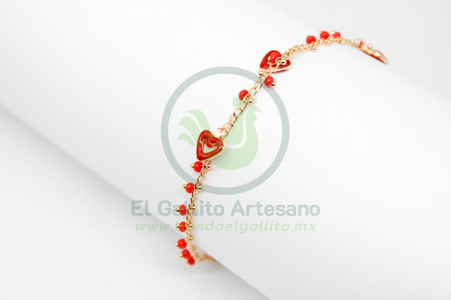 Pulsera Dijes MD01 | Chaquirón Rojo Corazón Silueta