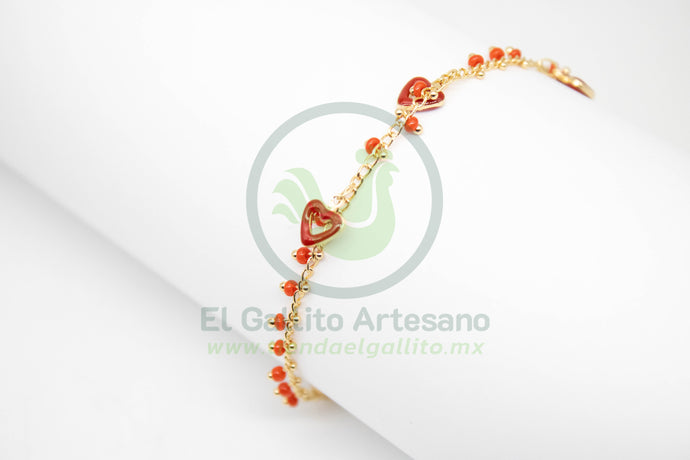 Pulsera Dijes MD01 | Chaquirón Rojo Corazón Silueta