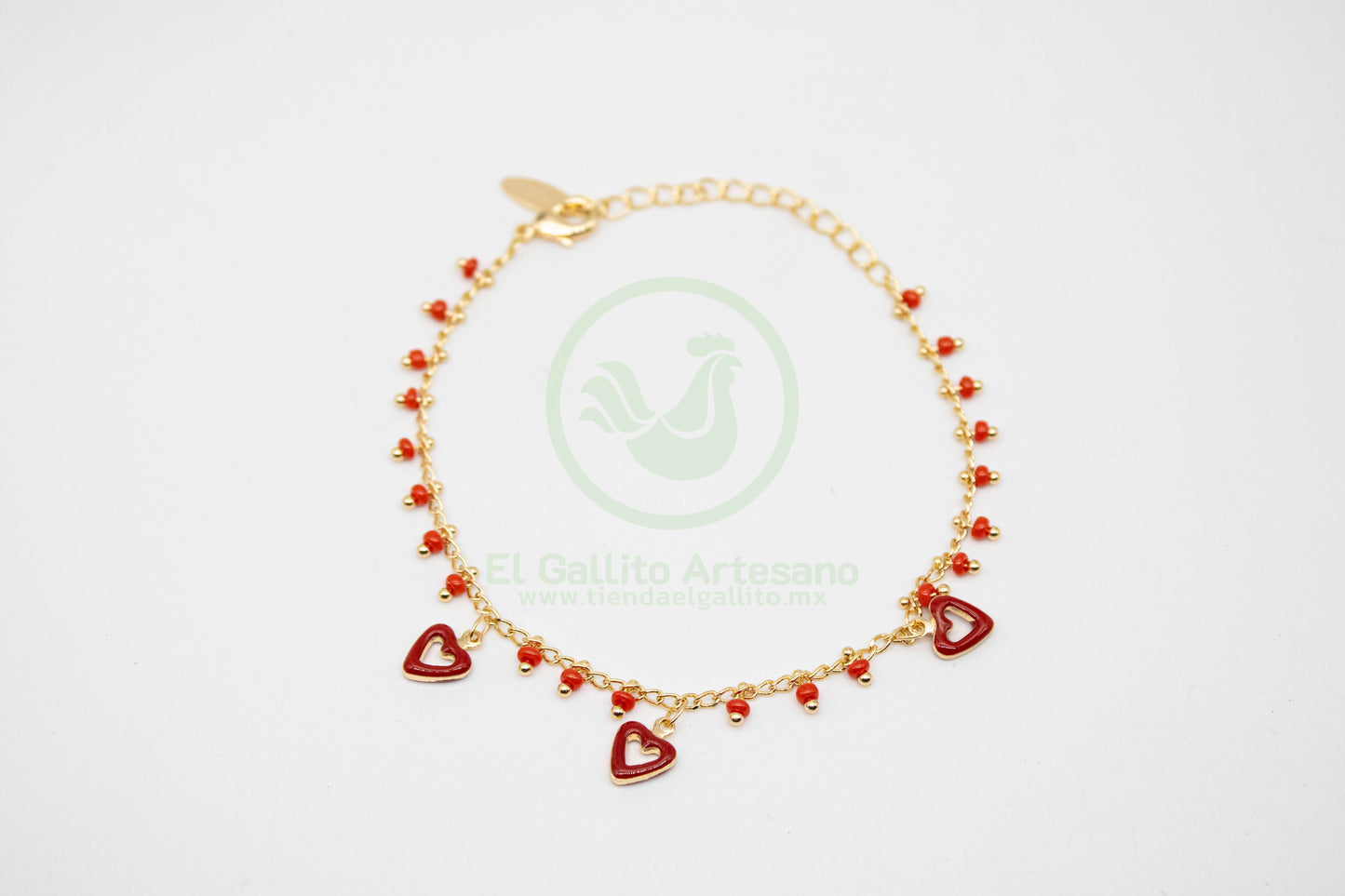 Pulsera Dijes MD01 | Chaquirón Rojo Corazón Silueta