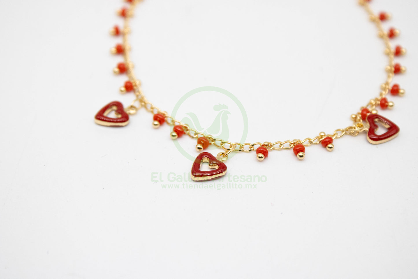 Pulsera Dijes MD01 | Chaquirón Rojo Corazón Silueta