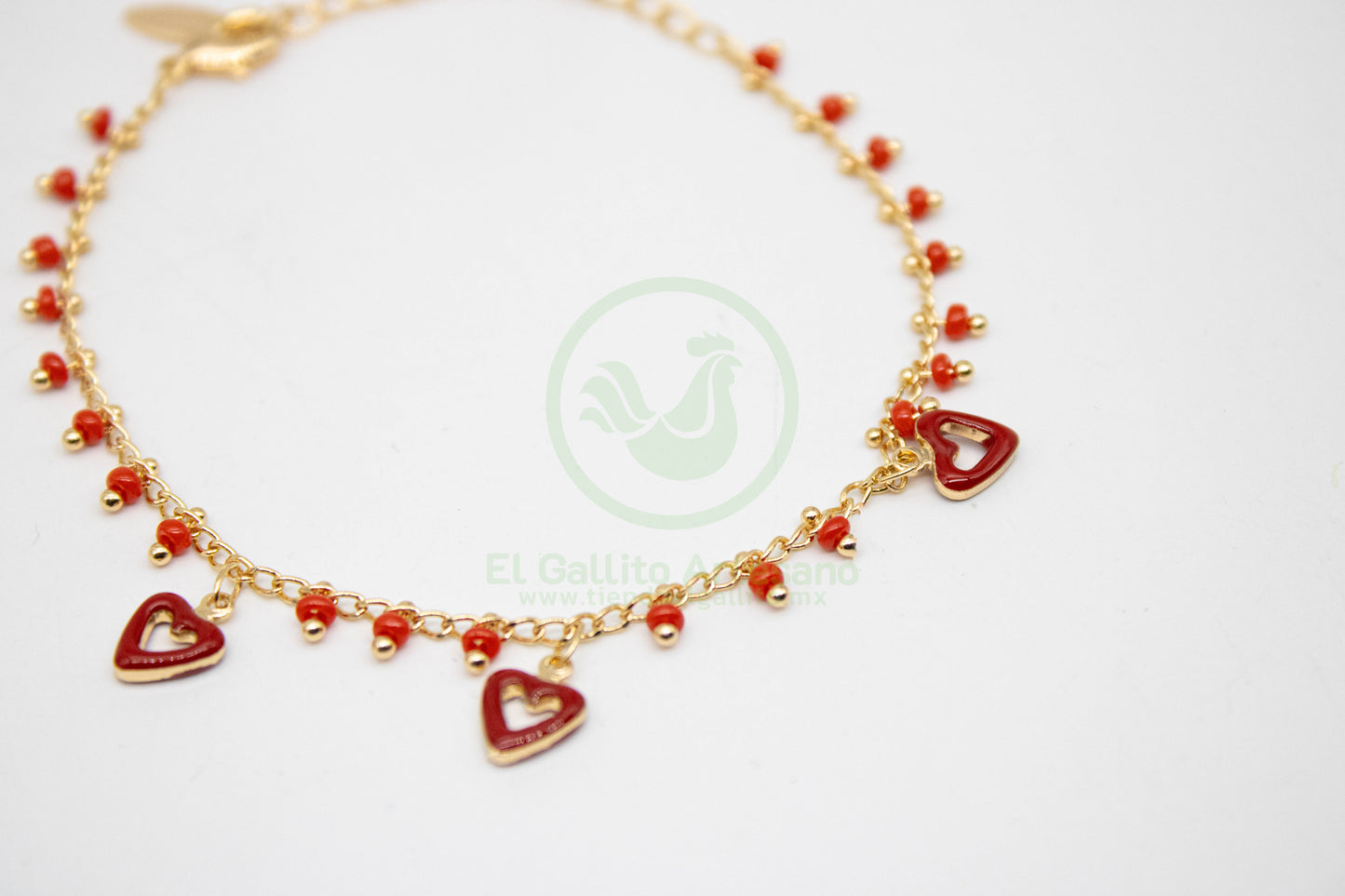 Pulsera Dijes MD01 | Chaquirón Rojo Corazón Silueta