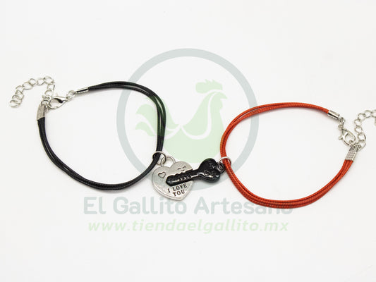 Pulsera HC Dije MD20 | Corazón Llave Plat/Negr