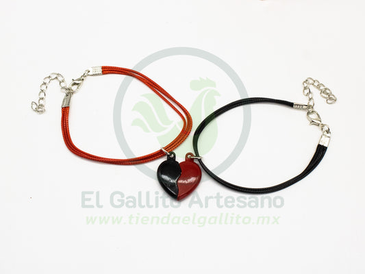 Pulsera HC Dije MD22 | Corazón Partido Negro/Rojo