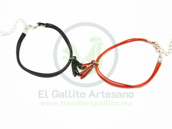 Pulsera HC Dije MD23 | Manos Corazón Coreano Neg/Rojo