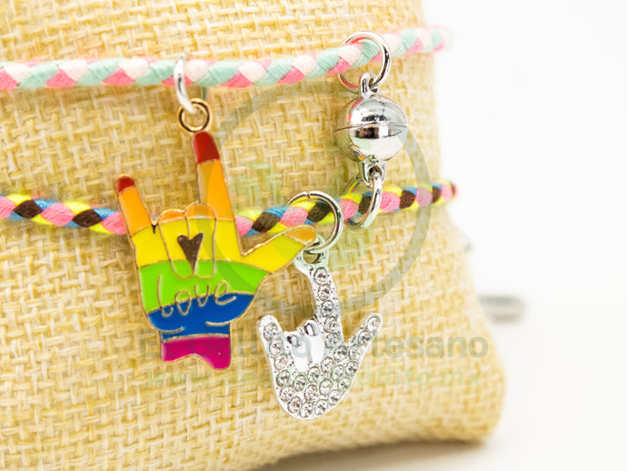 Pulsera Pareja MD21 | Mano Rock Arcoiris