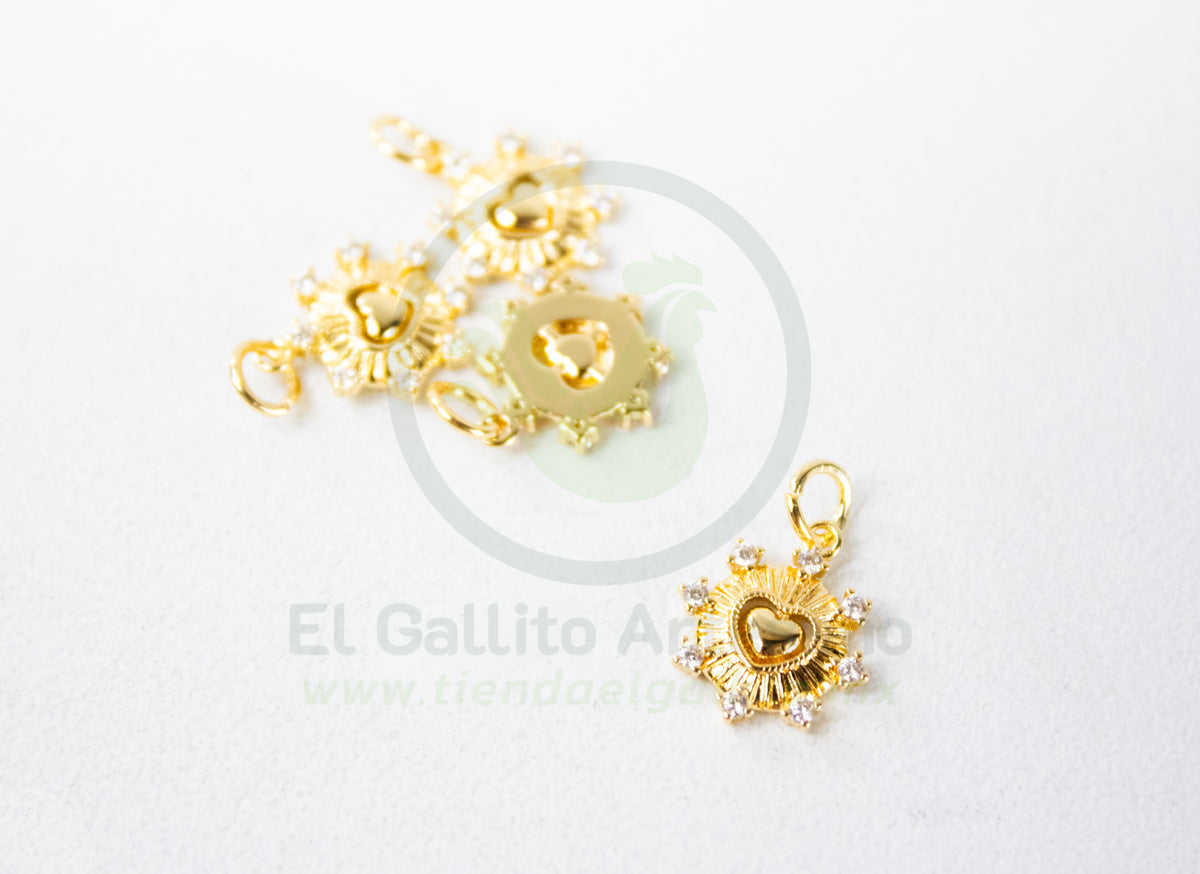 #540 Chapa de Oro - Dije Sagrado Corazón Cristales (PIEZA)