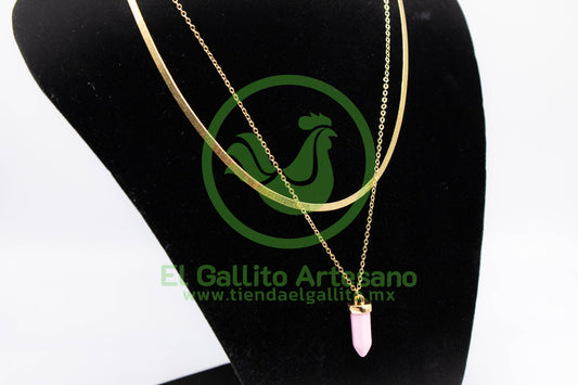 Collar 3H MD10 | Cuarzo Rosa + Cola de Serpiente