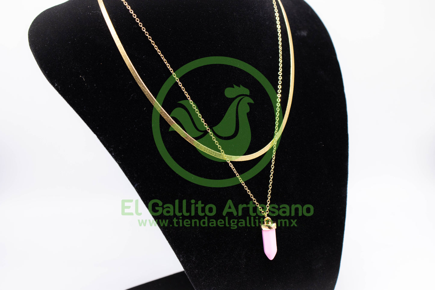 Collar 3H MD10 | Cuarzo Rosa + Cola de Serpiente