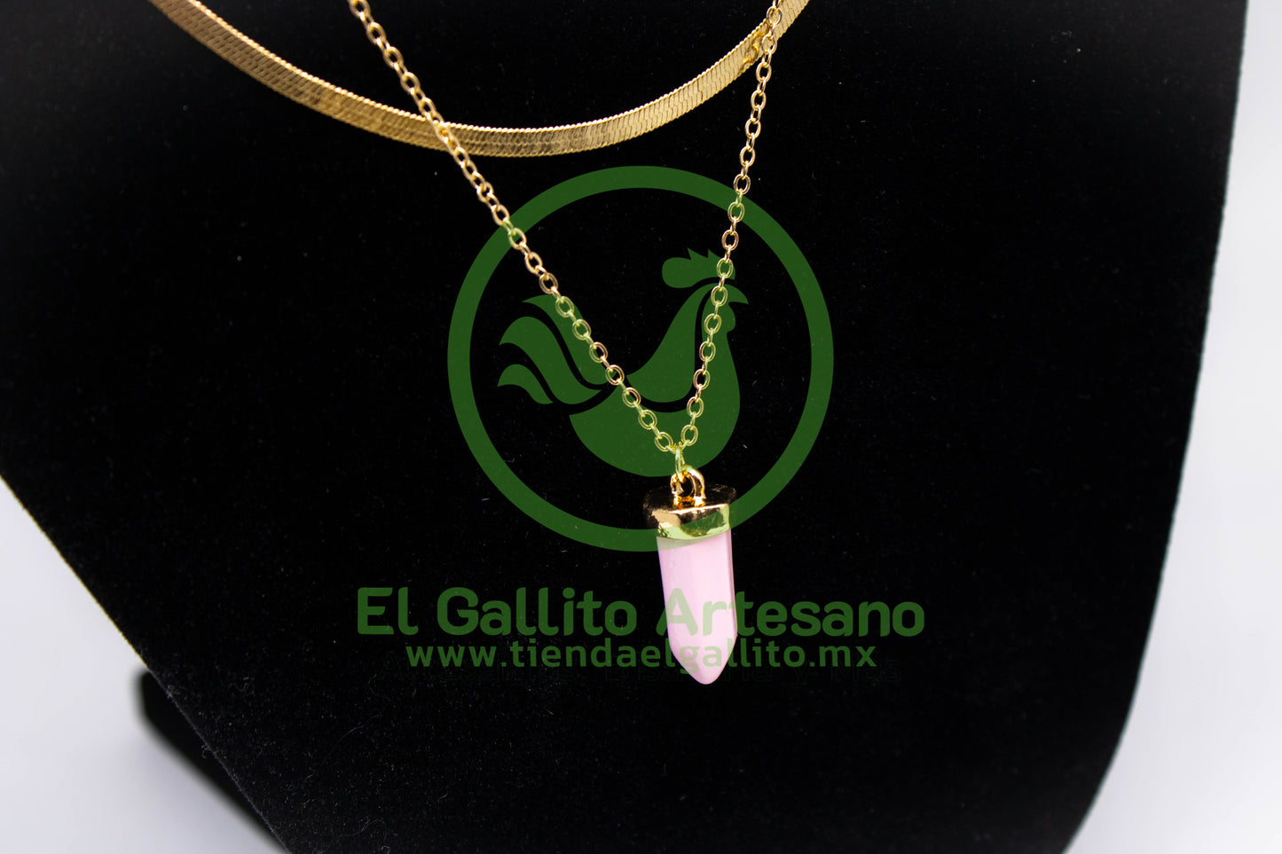 Collar 3H MD10 | Cuarzo Rosa + Cola de Serpiente