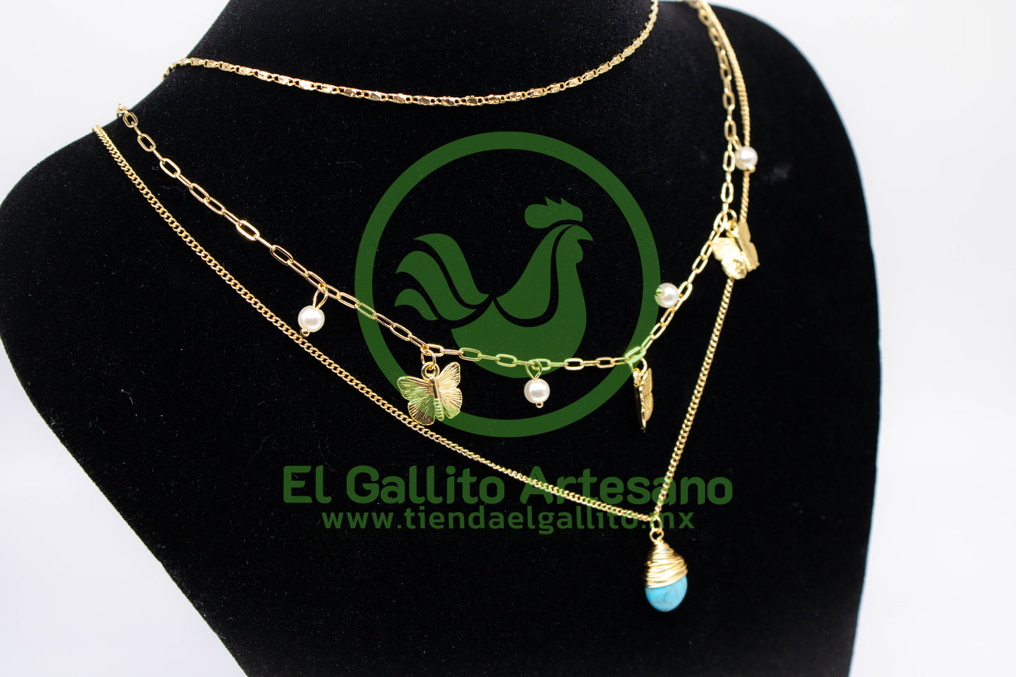 Collar 3H MD14 | Mariposas + Cuarzo Azul