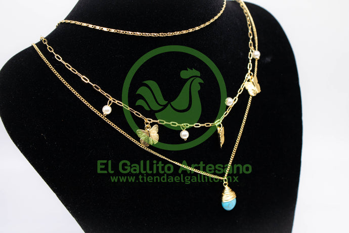 Collar 3H MD14 | Mariposas + Cuarzo Azul