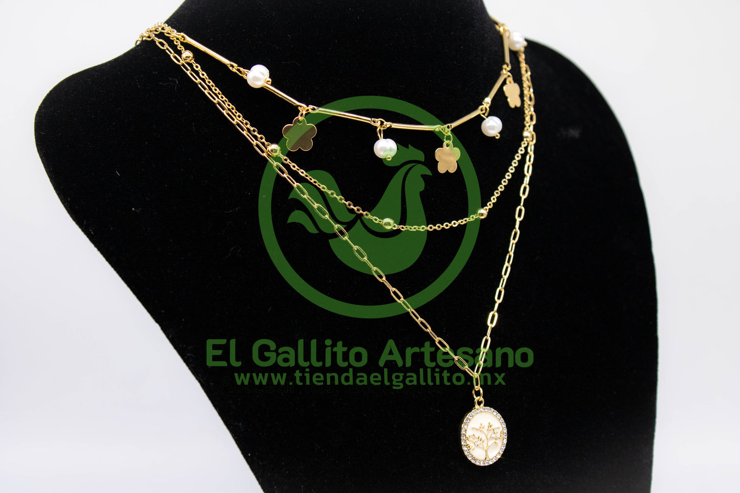 Collar 3H MD05 | Perla de Río + Árbol de la Vida