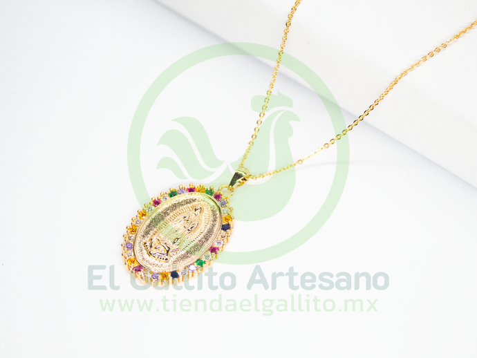 Collar Vivi 06 Zirconia Virgen De Guadalupe Ovalo Colores