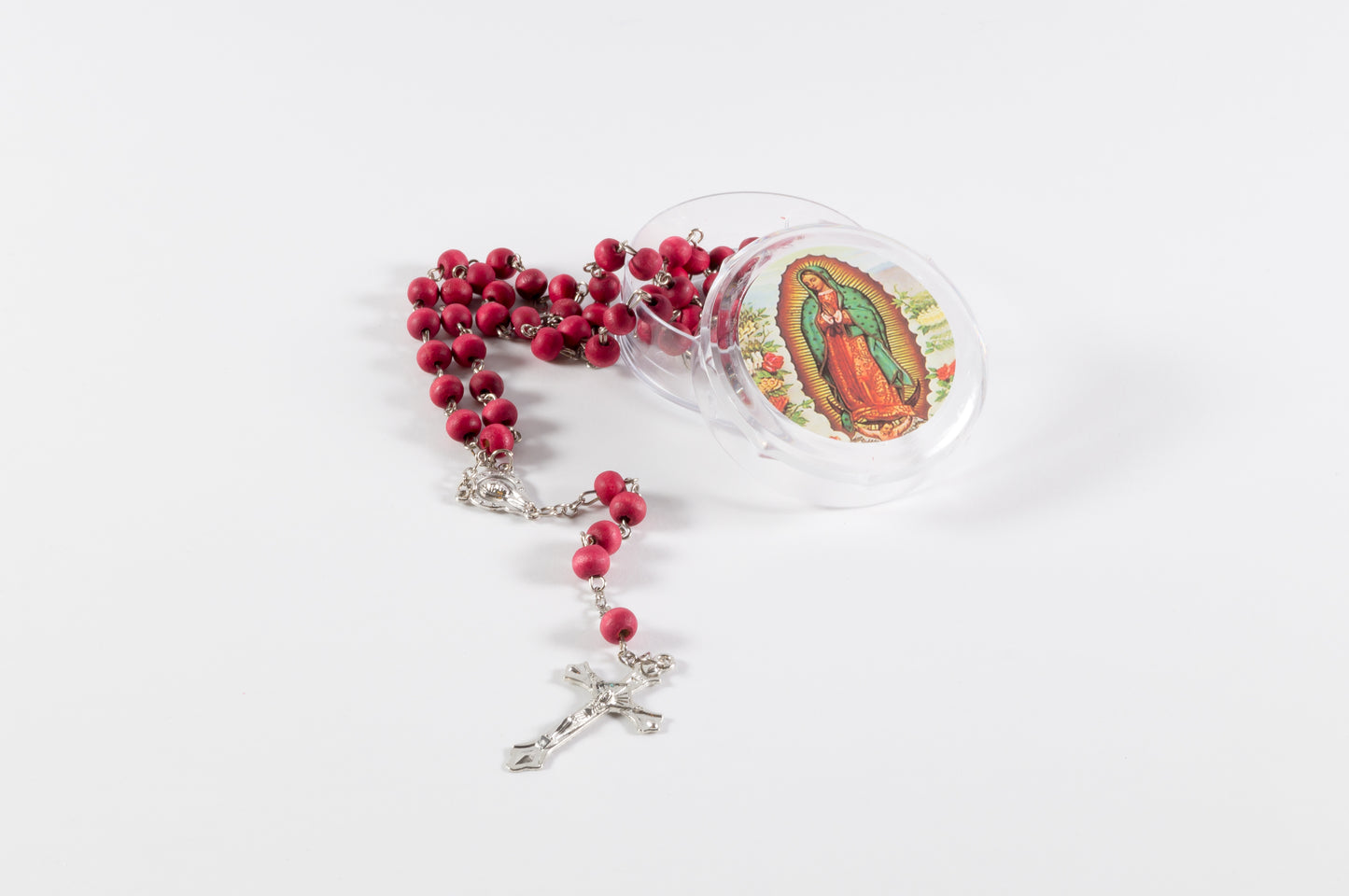 Rosario Madera En Caja Circular Virgen Guadalupe