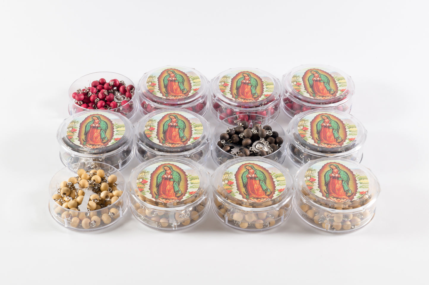 Rosario Madera En Caja Circular Virgen Guadalupe