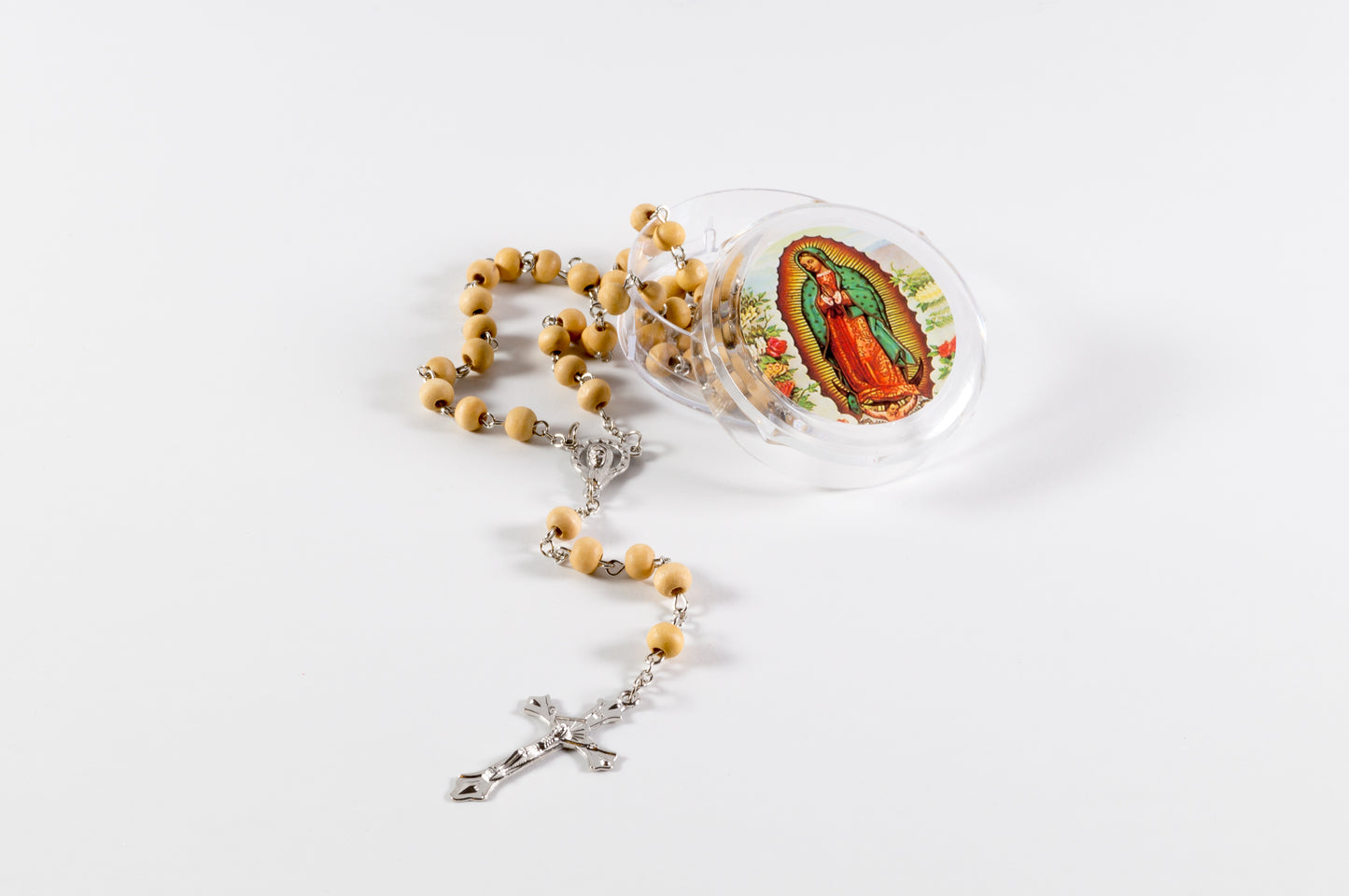 Rosario Madera En Caja Circular Virgen Guadalupe