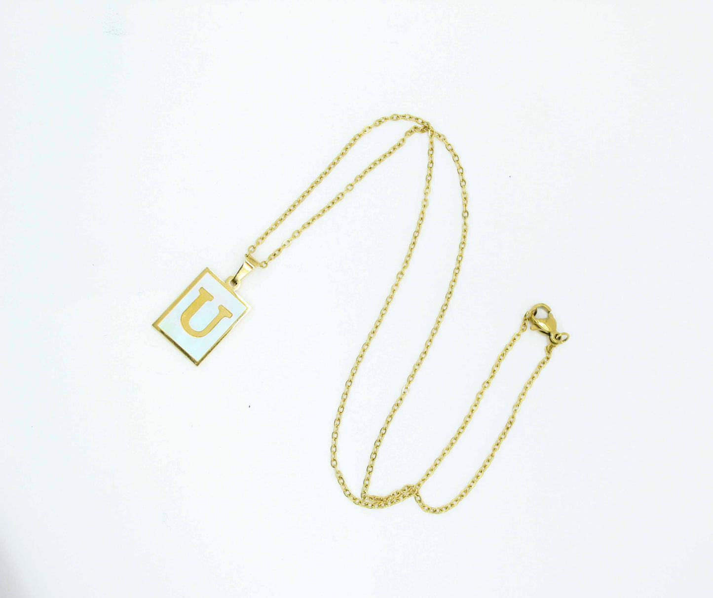 Collar Letras Cuadrado Perla