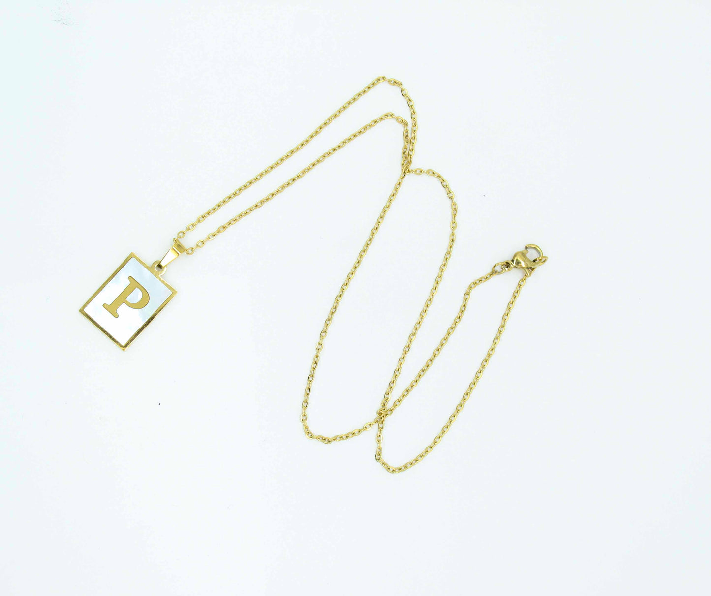 Collar Letras Cuadrado Perla