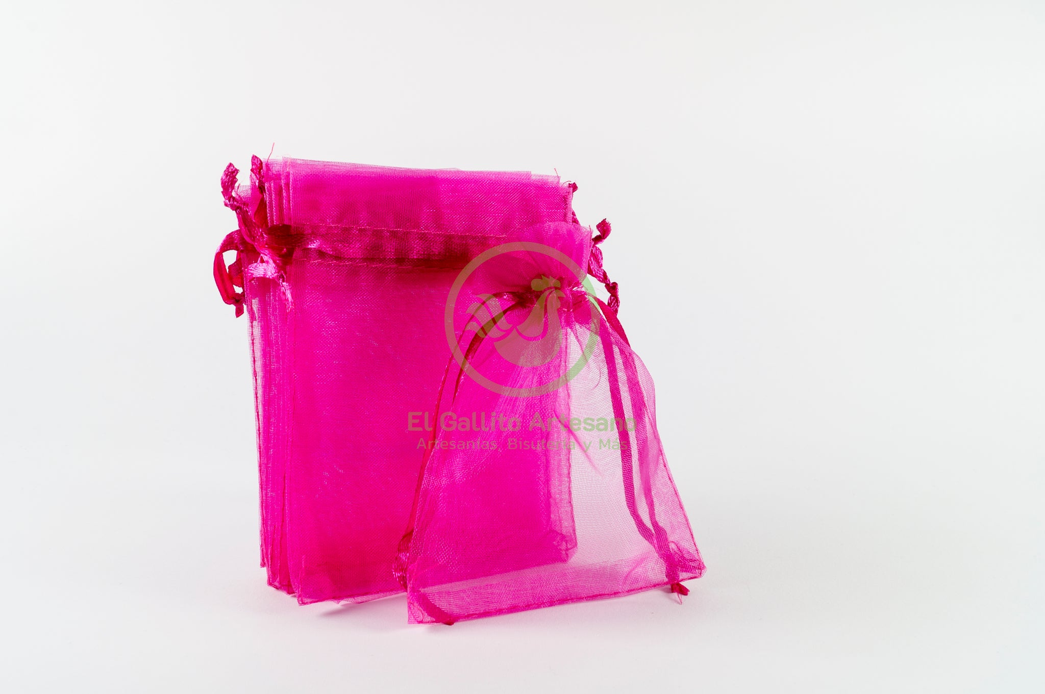 Bolsas de organza rosa intenso con fondo redondo | Cantidad: 30 | Ancho: 6  1/2 Fuelle - 4