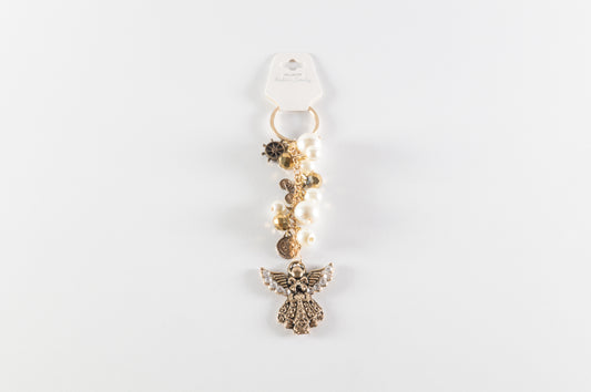 Llavero Ángel Oro Viejo Perla Y Cristal