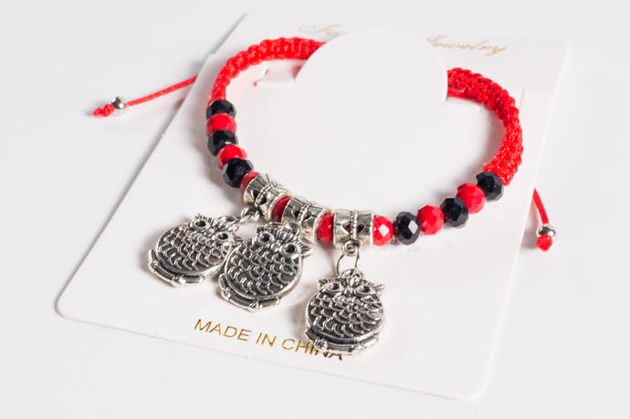 Pulsera Roja Con Búho