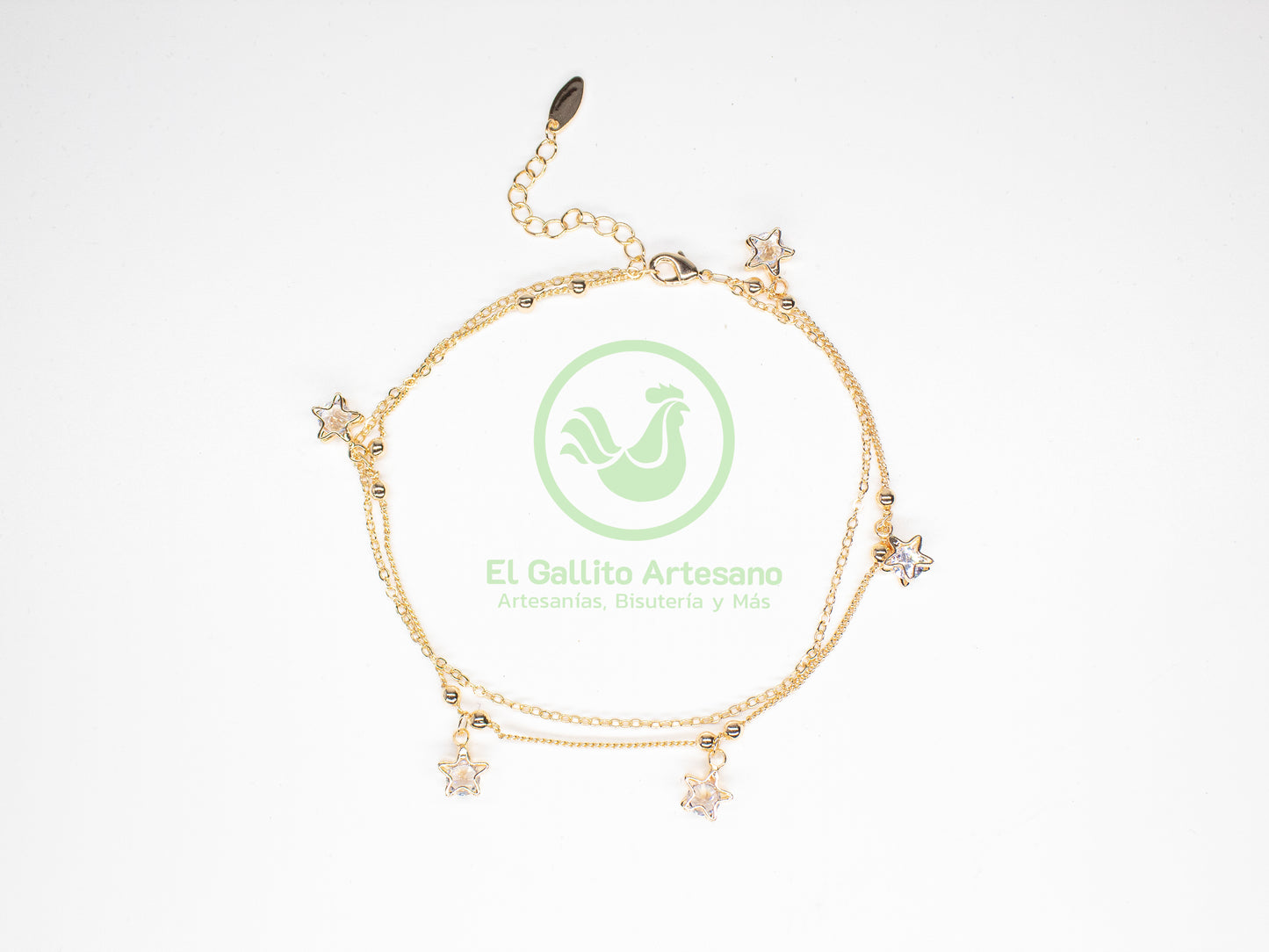 Tobillera Cadena Doble Dije Estrella Con Cristal